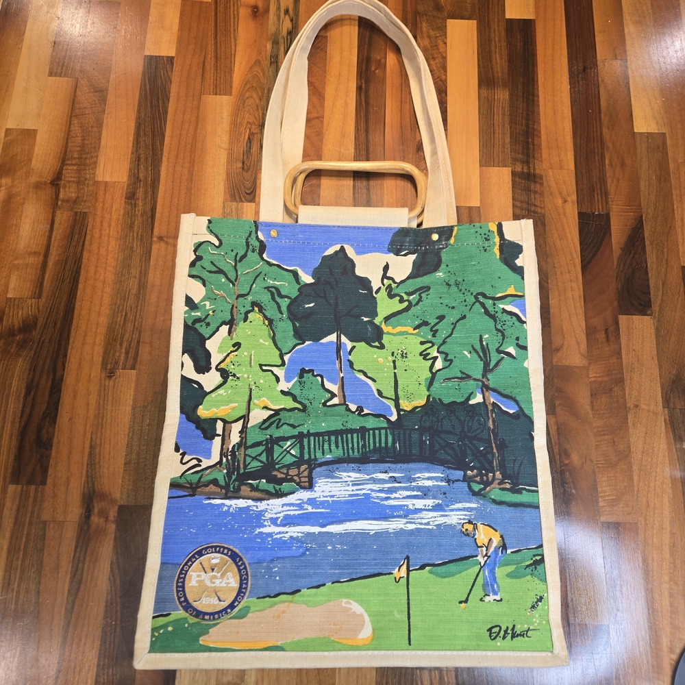 Vintage PGA Canvas Tote Bag - Artist Signed D. Hunt